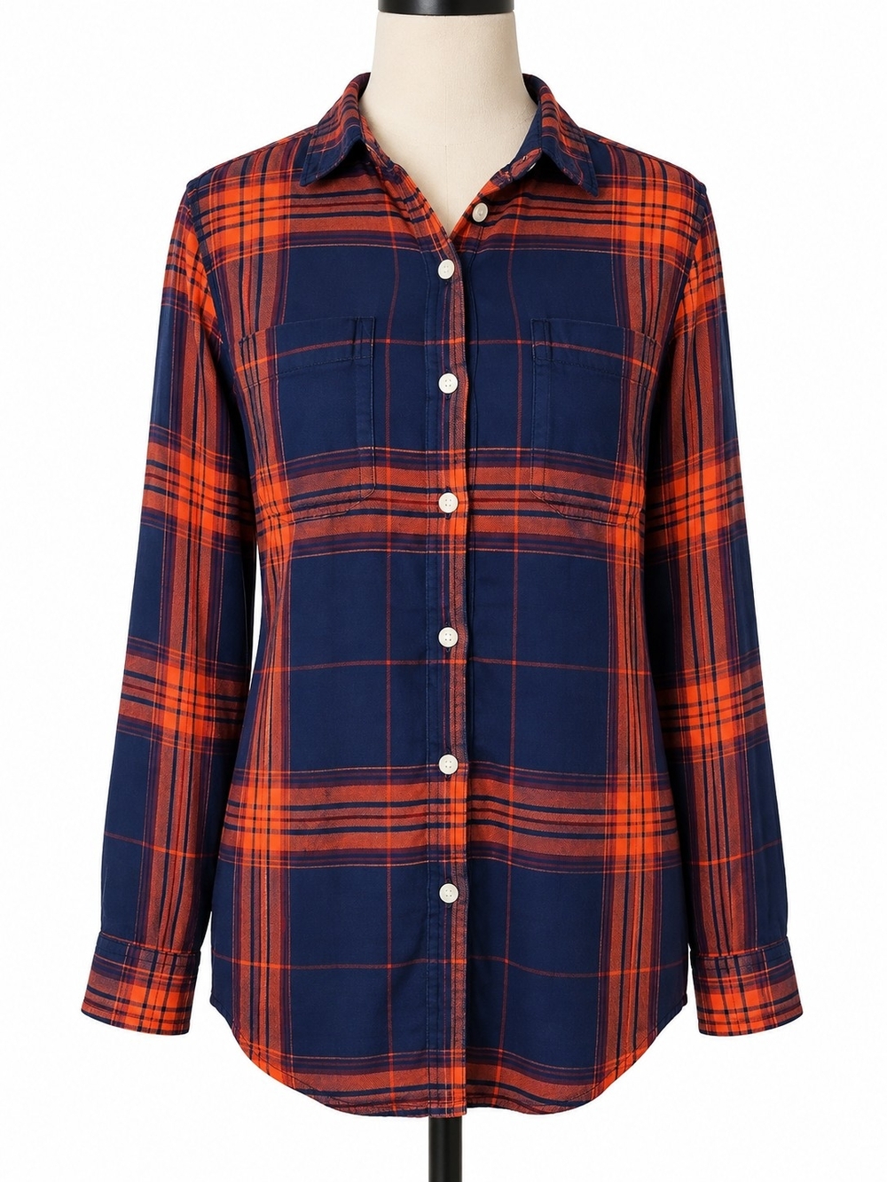 Mossimo Supply Co Women’s S Navy Orange Plaid Boyfriend Fit Button Down